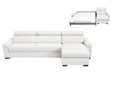 Sacha Modern White Leather Reversible Sectional Sofa Bed with Storage