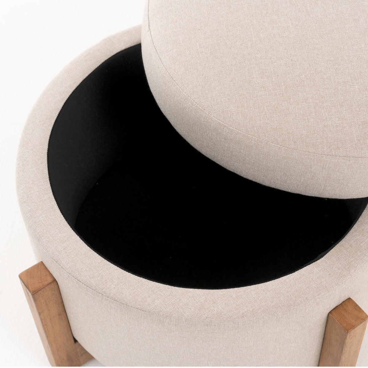 Sada Mid-Century Modern Beige Linen + Chestnut Round Ottoman