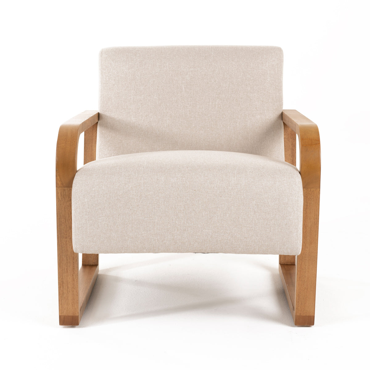 Sada Mid-Century Modern Beige Linen + Chestnut Accent Chair
