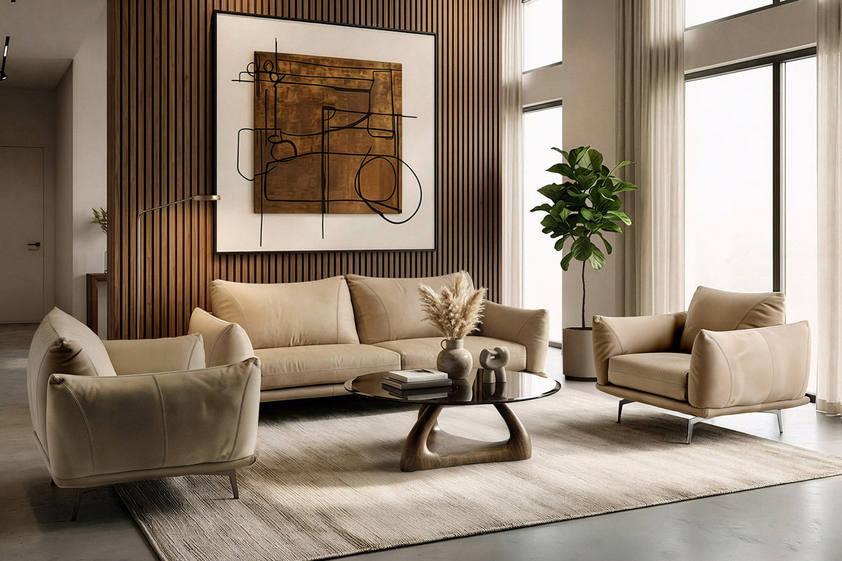 Saint Tropez Modern Italian Beige Leather Accent Chair