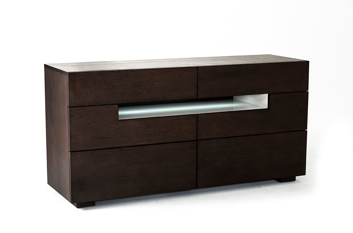 Ceres Contemporary Brown Oak and Grey Dresser with LED Light