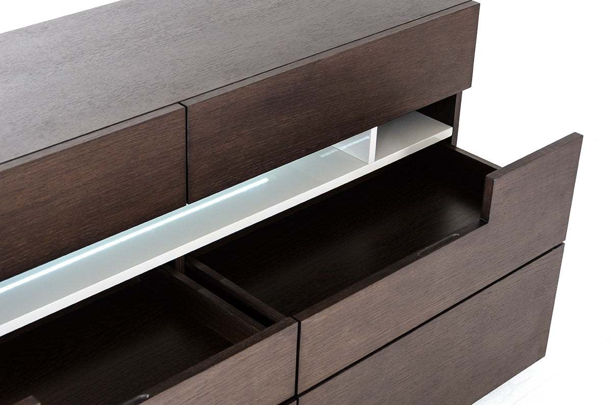 Ceres Contemporary Brown Oak and Grey Dresser with LED Light
