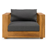 Santorini Outdoor Grey Olefin Fabric + Natural Teak Lounge Chair