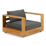 Santorini Outdoor Grey Olefin Fabric + Natural Teak Lounge Chair