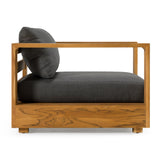 Santorini Outdoor Grey Olefin Fabric + Natural Teak Lounge Chair
