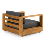 Santorini Outdoor Grey Olefin Fabric + Natural Teak Lounge Chair