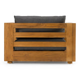 Santorini Outdoor Grey Olefin Fabric + Natural Teak Lounge Chair