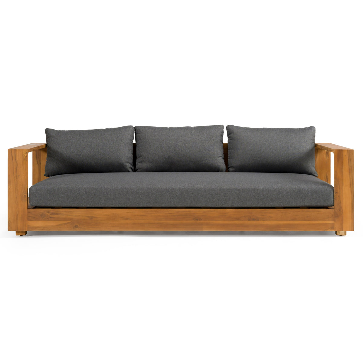 Santorini Outdoor Grey Olefin Fabric + Natural Teak Sofa