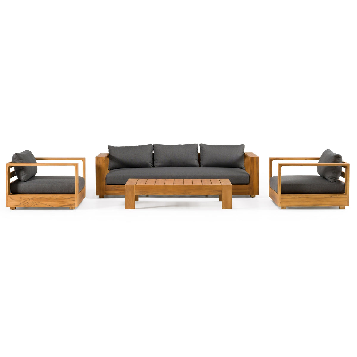 Santorini Outdoor Olefin Fabric + Natural Teak Lounge Chair
