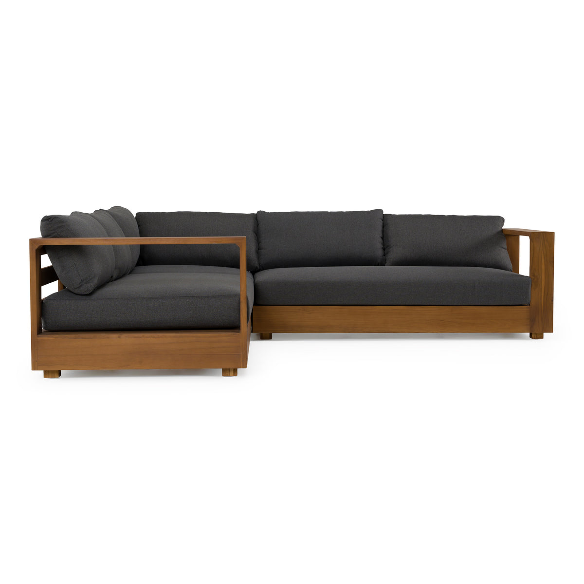 Santorini Outdoor Grey Olefin Fabric + Natural Teak Sectional Sofa