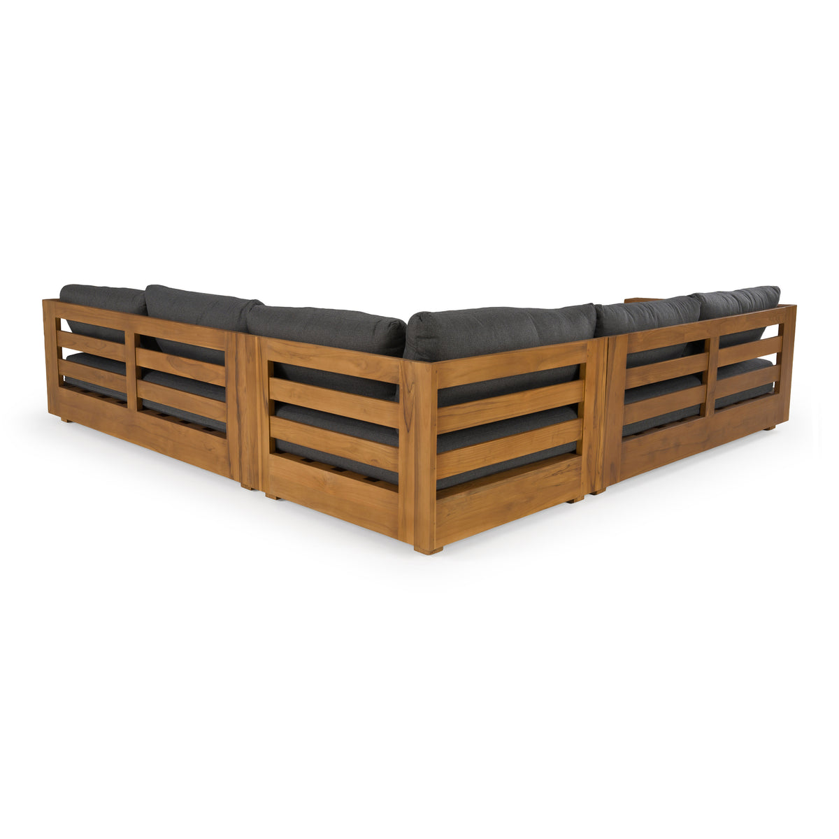 Santorini Outdoor Grey Olefin Fabric + Natural Teak Sectional Sofa