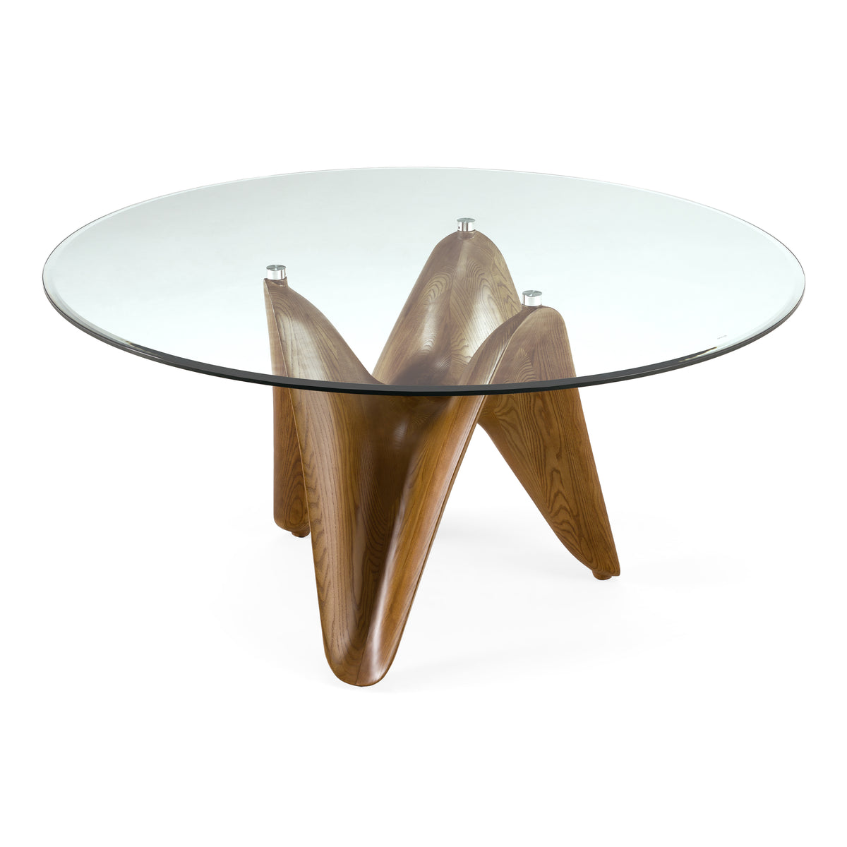 Seguin Round Glass + Walnut Dining Table