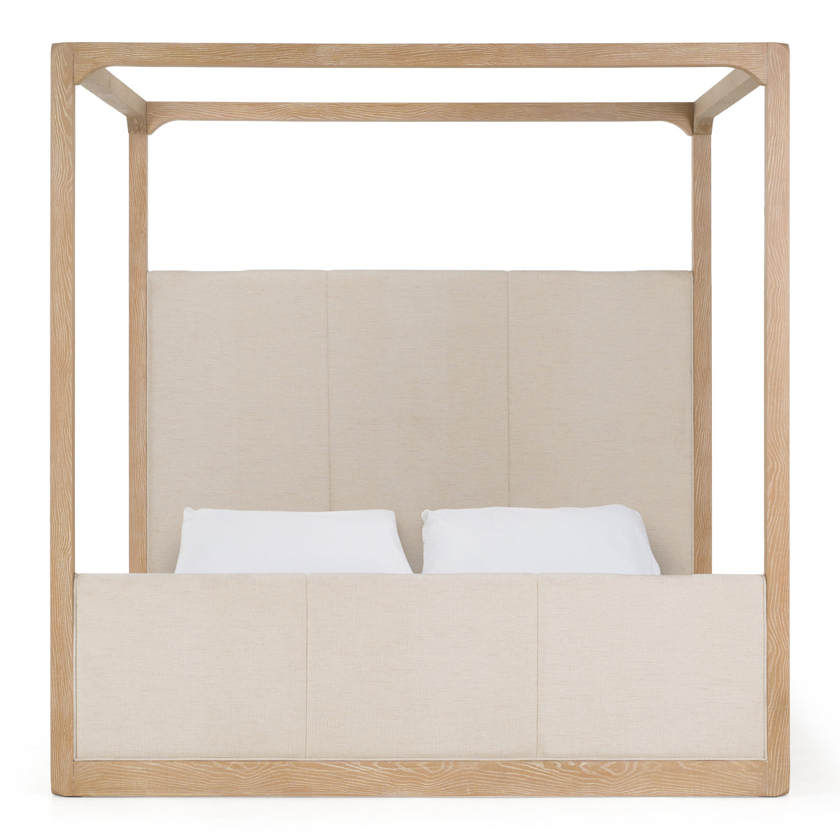 Sergio Modern Beige Fabric + Natural Oak Canopy Bed