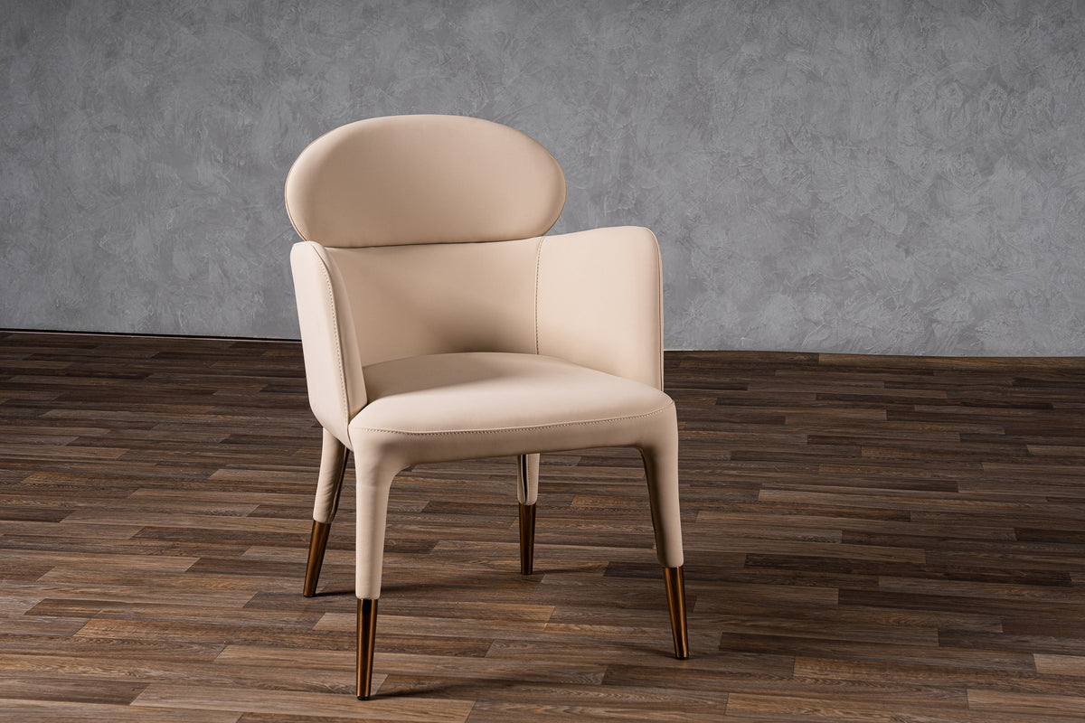 Shannon Modern Beige Vegan Leather + Rosegold Dining Chair