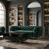 Sheila Transitional Emerald Green Fabric Loveseat