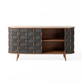 Sheridan Mid-Century Modern Grey Fabric + Walnut Buffet