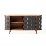 Sheridan Mid-Century Modern Grey Fabric + Walnut Buffet