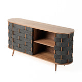 Sheridan Mid-Century Modern Grey Fabric + Walnut Buffet
