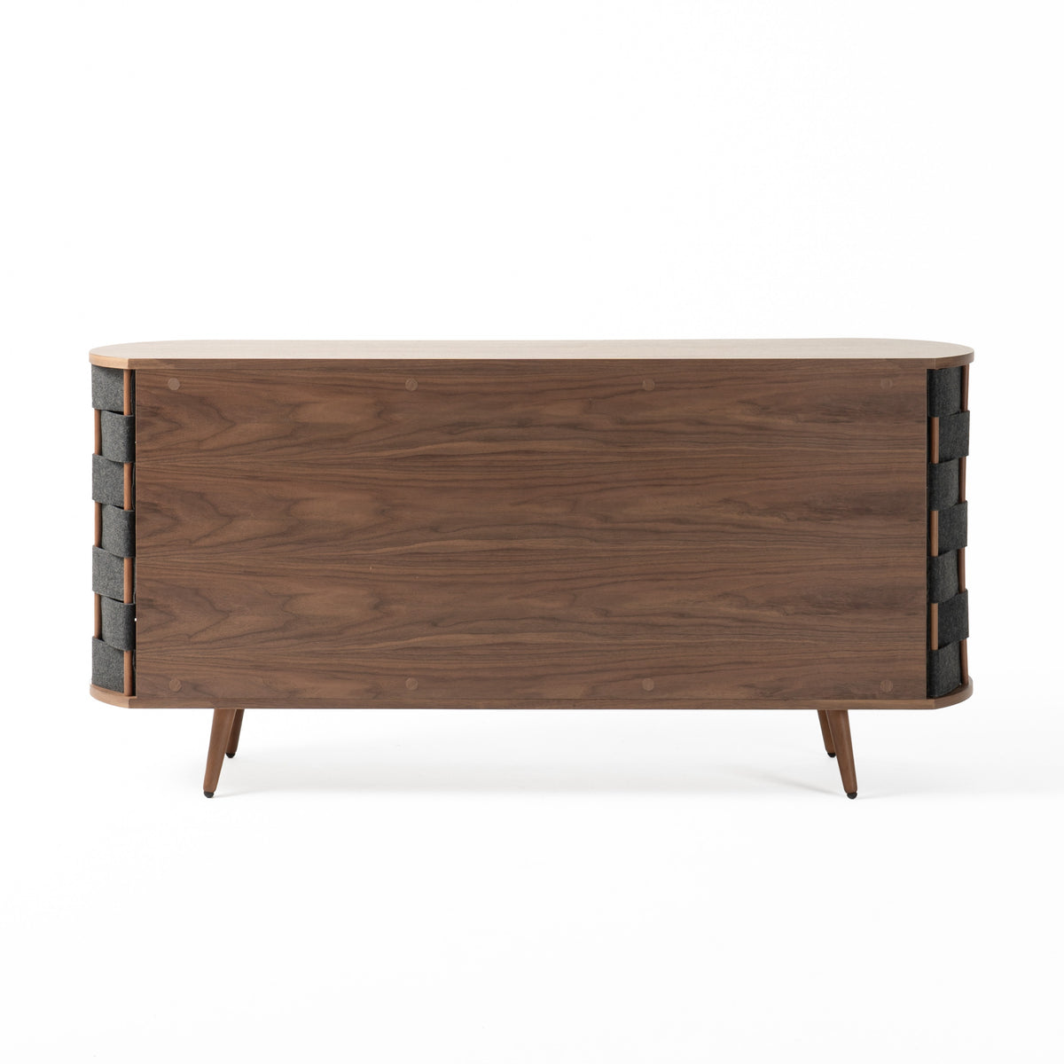 Sheridan Mid-Century Modern Grey Fabric + Walnut Buffet