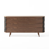 Sheridan Mid-Century Modern Grey Fabric + Walnut Buffet