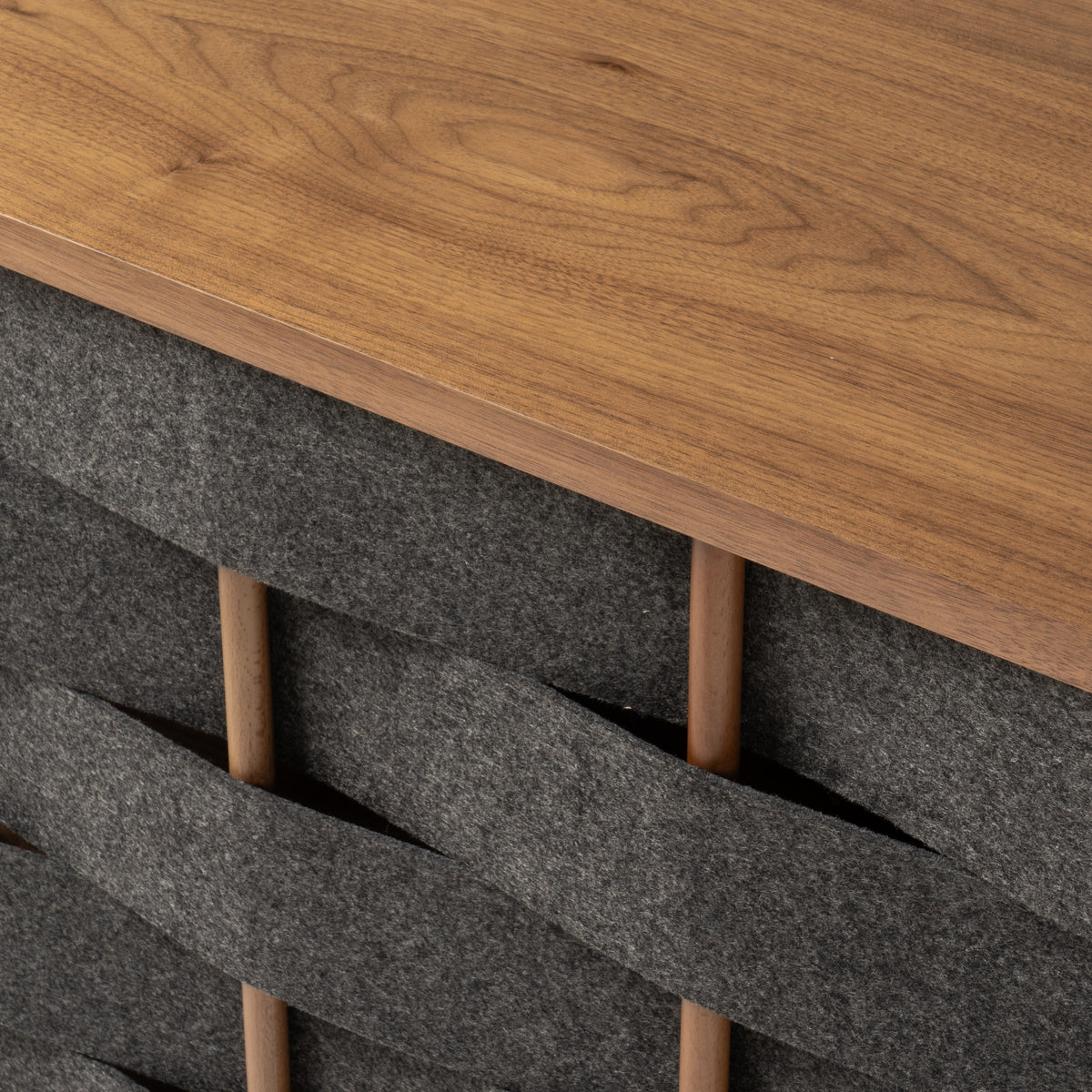 Sheridan Mid-Century Modern Grey Fabric + Walnut Buffet