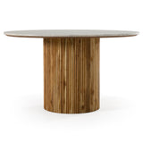 Shirley Modern White Marble + Natural Acacia Round Dining Table