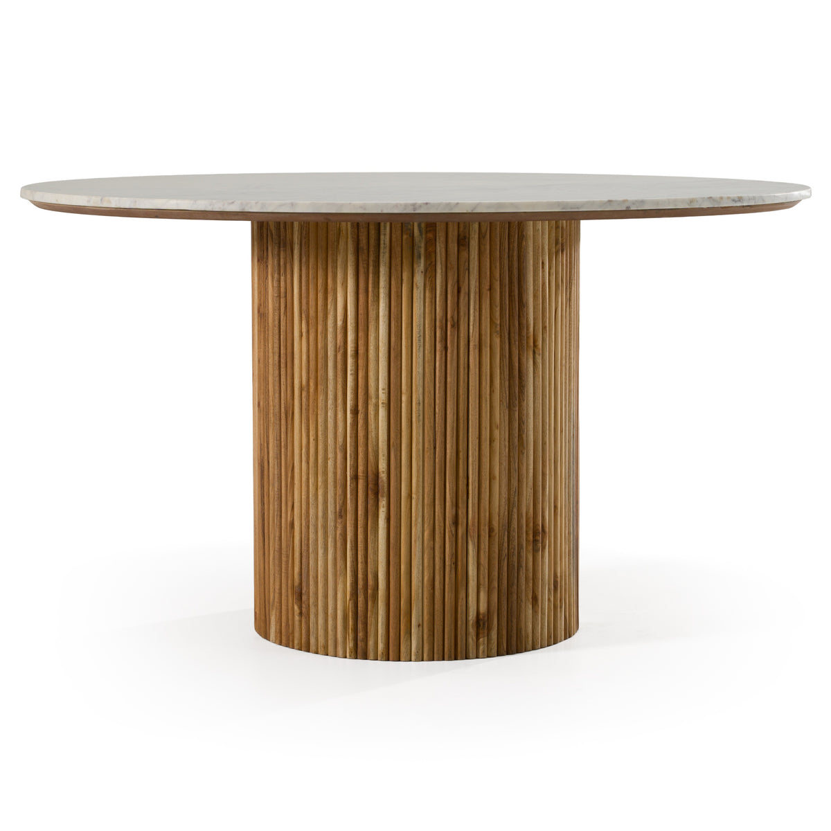 Shirley Modern White Marble + Natural Acacia Round Dining Table