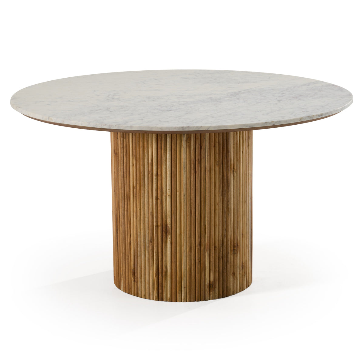 Shirley Modern White Marble + Natural Acacia Round Dining Table