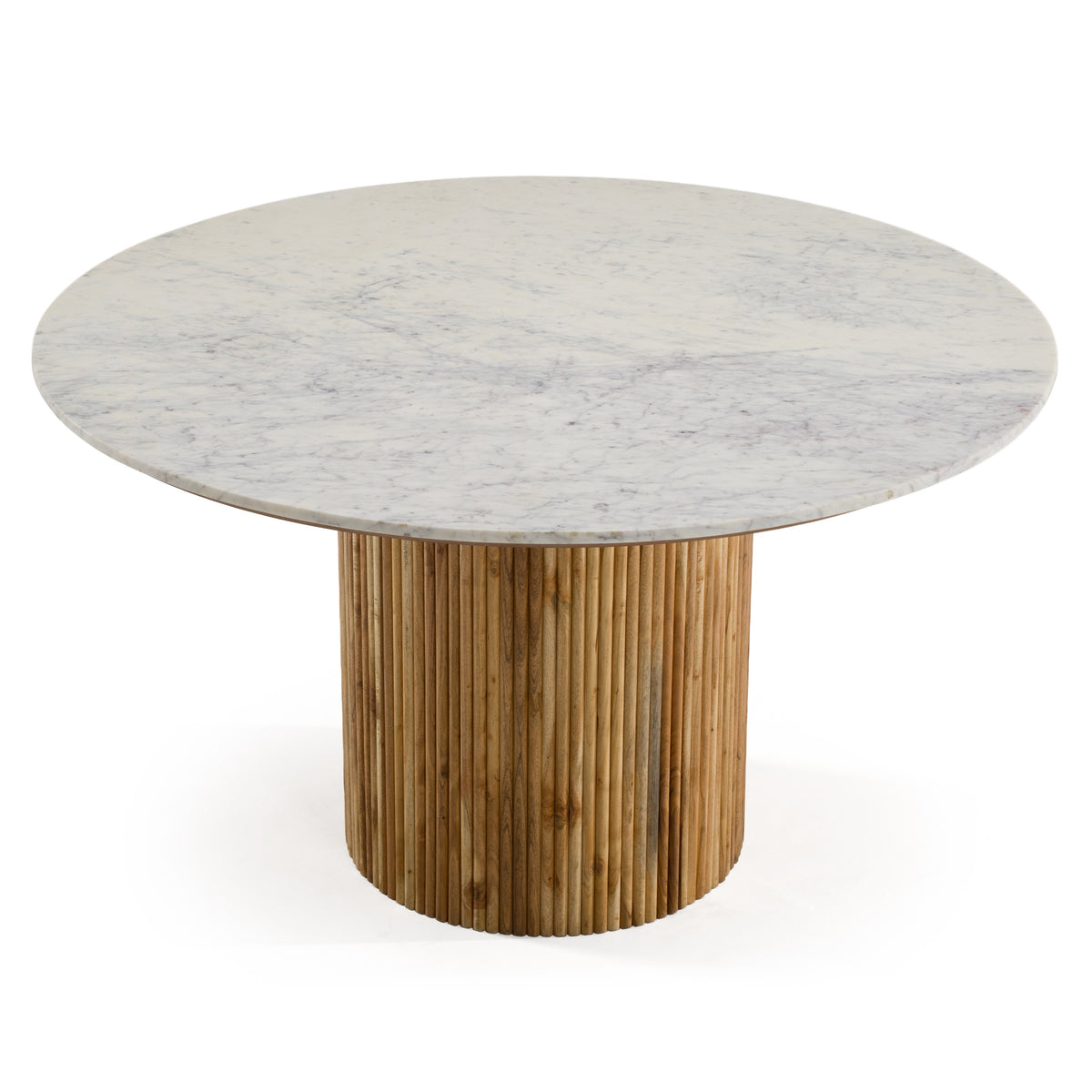 Shirley Modern White Marble + Natural Acacia Round Dining Table