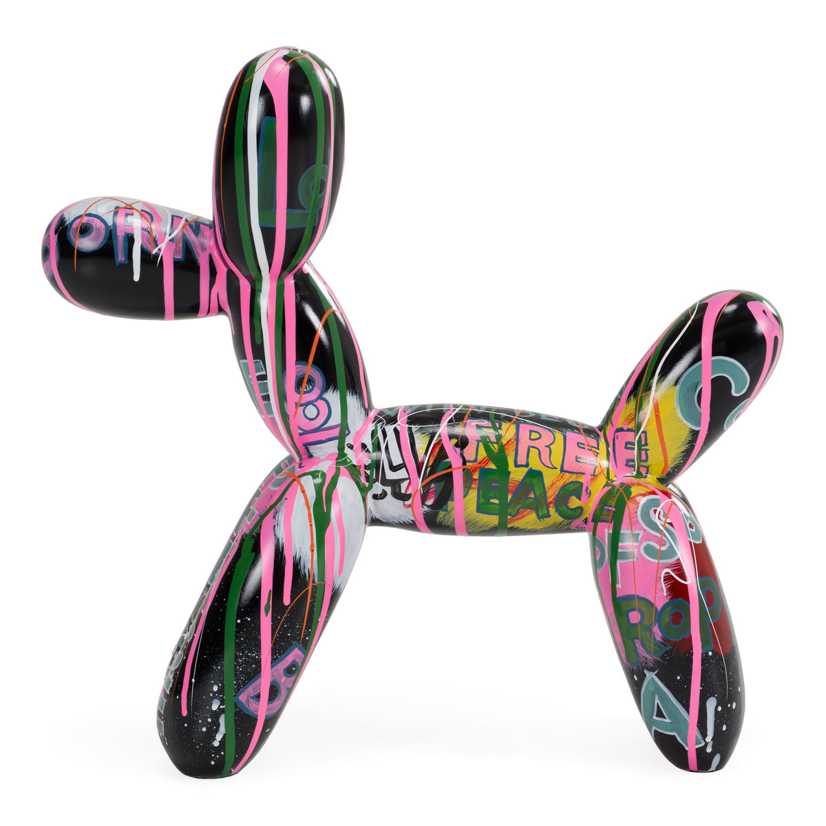 Small Graffiti Balloon Dog Black + Multi-Color Sculpture