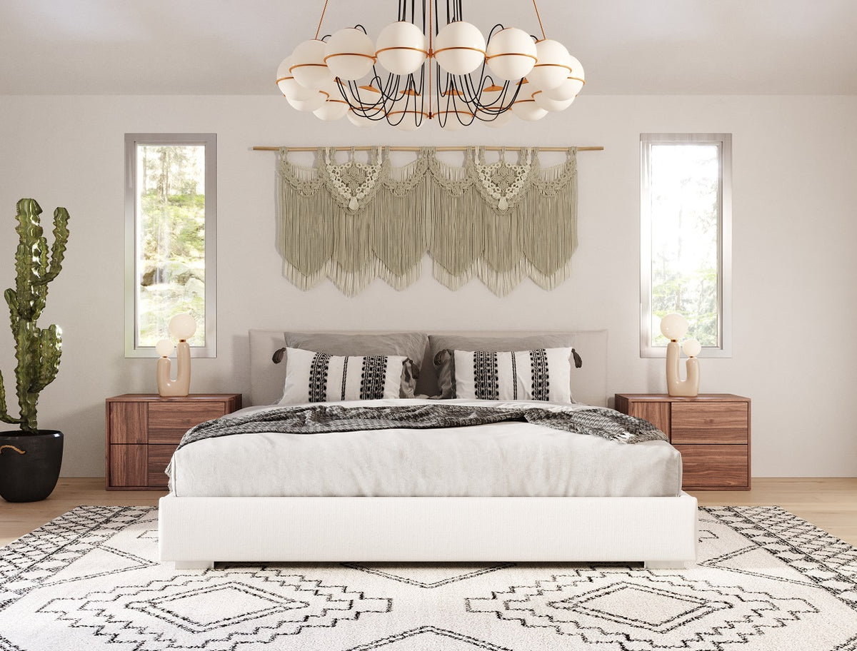 Sogno Italian Modern Beige Fabric Low Headboard EK Bed