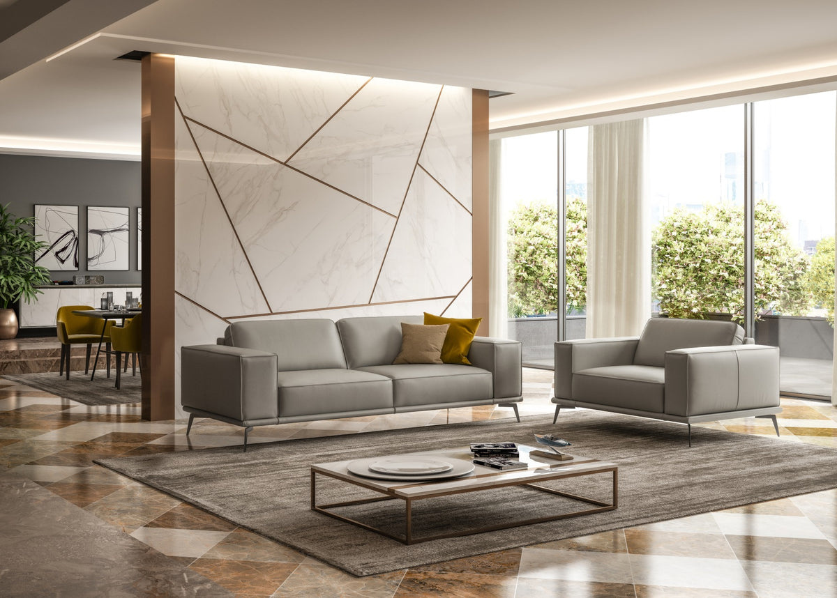 Soho Contemporary Italian Light Grey Leather Sofa