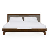 Soria Mid-Century Grey & Walnut Bed