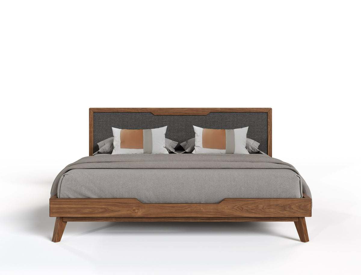 Soria Mid-Century Grey & Walnut Bed