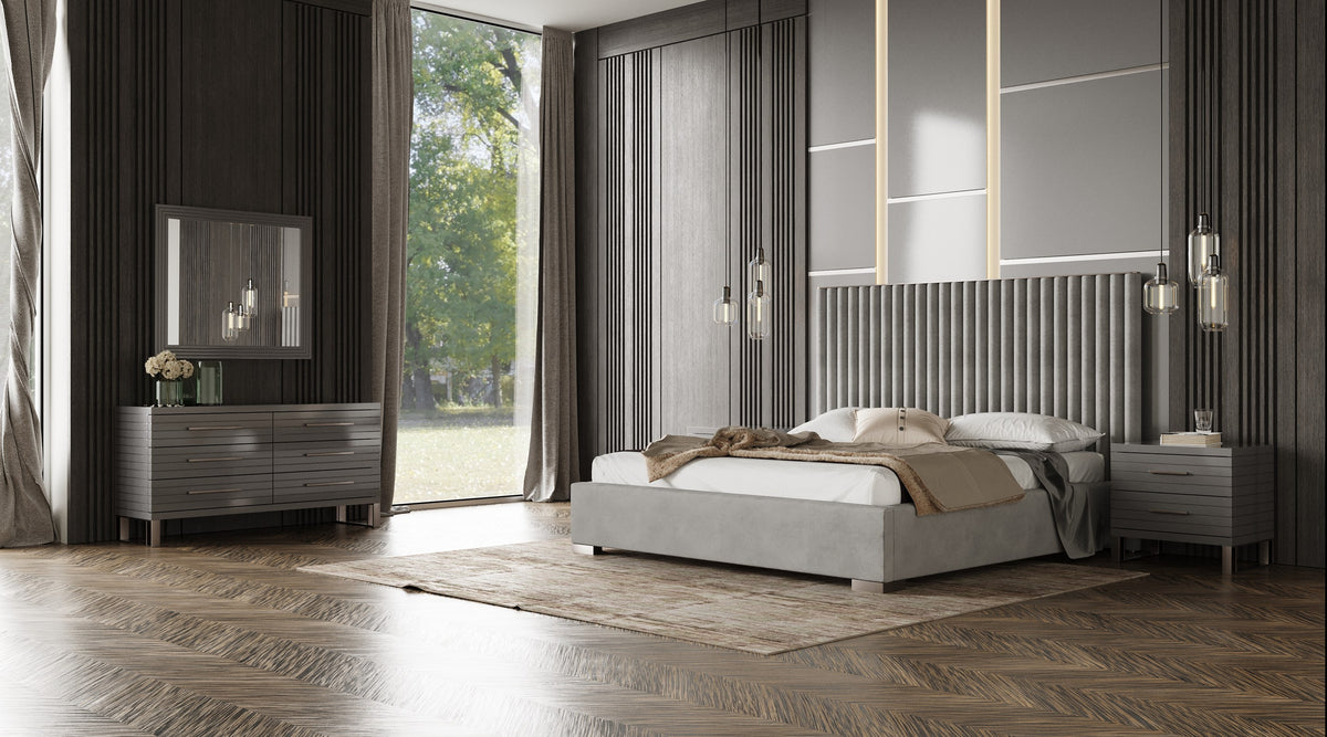 Splendor Grey High Gloss Slatted Dresser