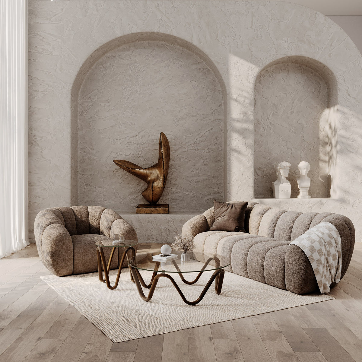 Suki Modern Taupe Fabric Sofa