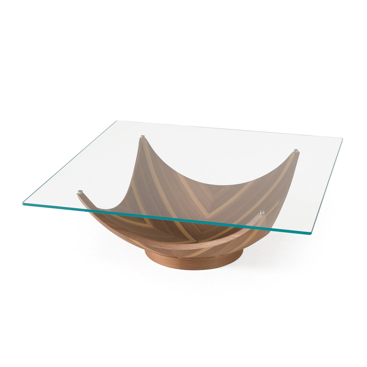 Sunrise Contemporary Glass + Walnut Square Coffee Table
