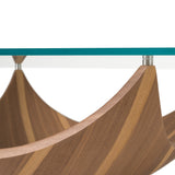 Sunrise Contemporary Glass + Walnut Square Coffee Table