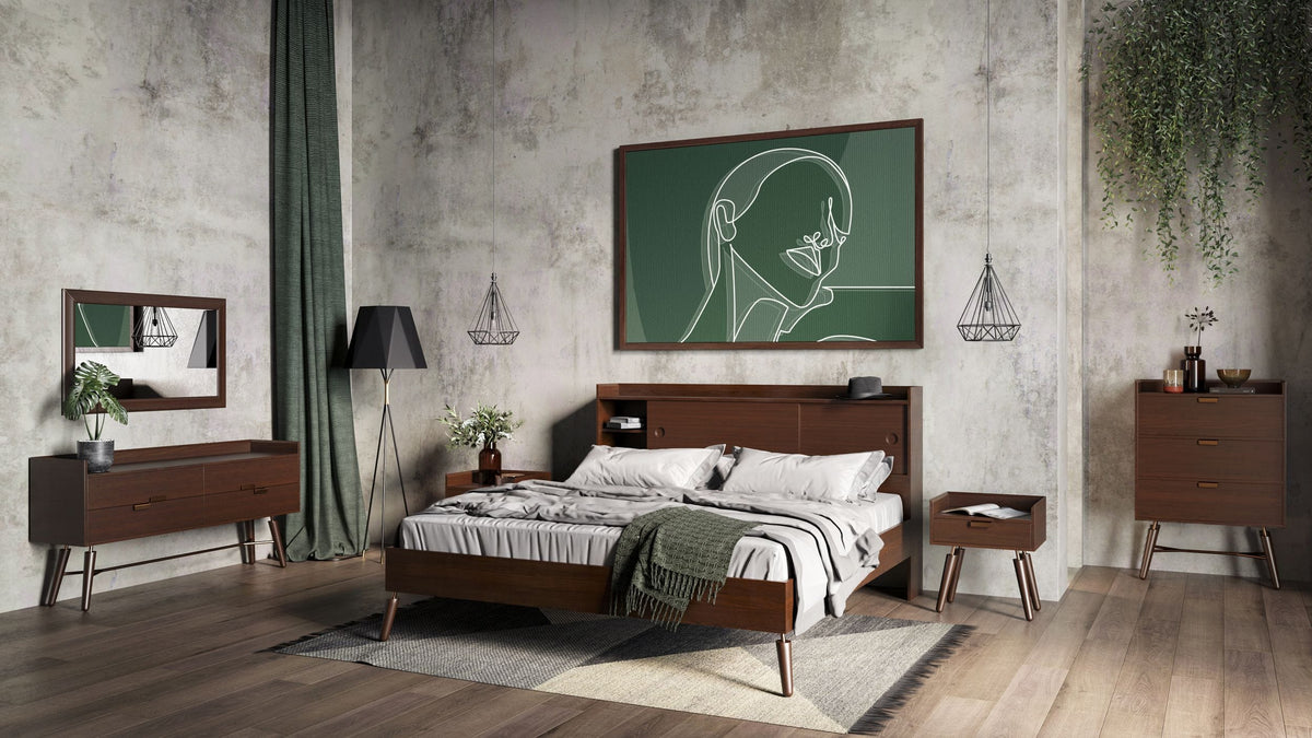 Sutton Eastern King Mid-Century Elisa Acacia Wood Bed