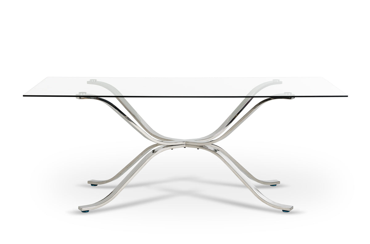 Adderley Modern Stainless Steel with Glass Top Dining Table
