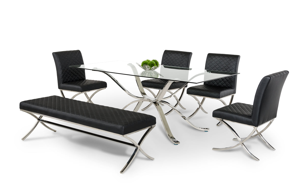 Adderley Modern Stainless Steel with Glass Top Dining Table