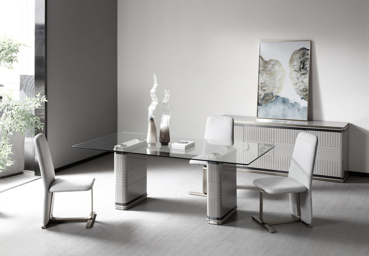 T2397 Glass + White + Gold Dining Table