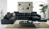 T35 Modern Black Genuine Leather Sectional Sofa with Light