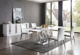 Marston Modern White Marble & Stainless Steel Dining Table