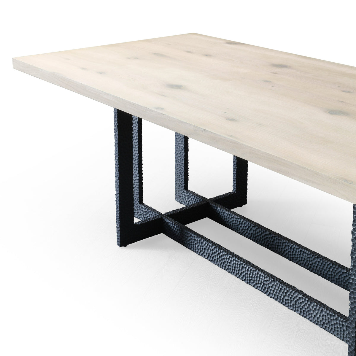 T8963 Natural Oak + Black Metal Dining Table