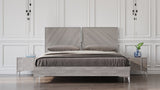 Eastern King Alexa Italian Modern Grey Bed + 2 Nightstands Set