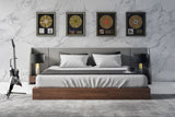 Janice Modern Grey Fabric and Walnut Bed and Nightstands