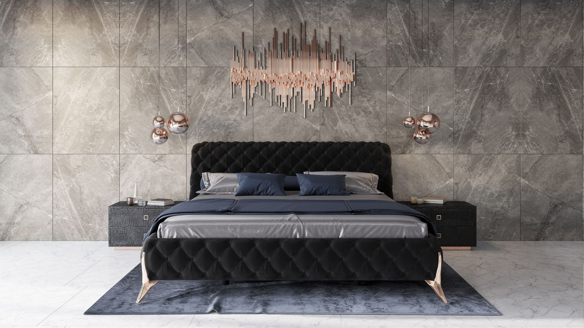 Legend Modern Black Velvet & Rosegold Bed