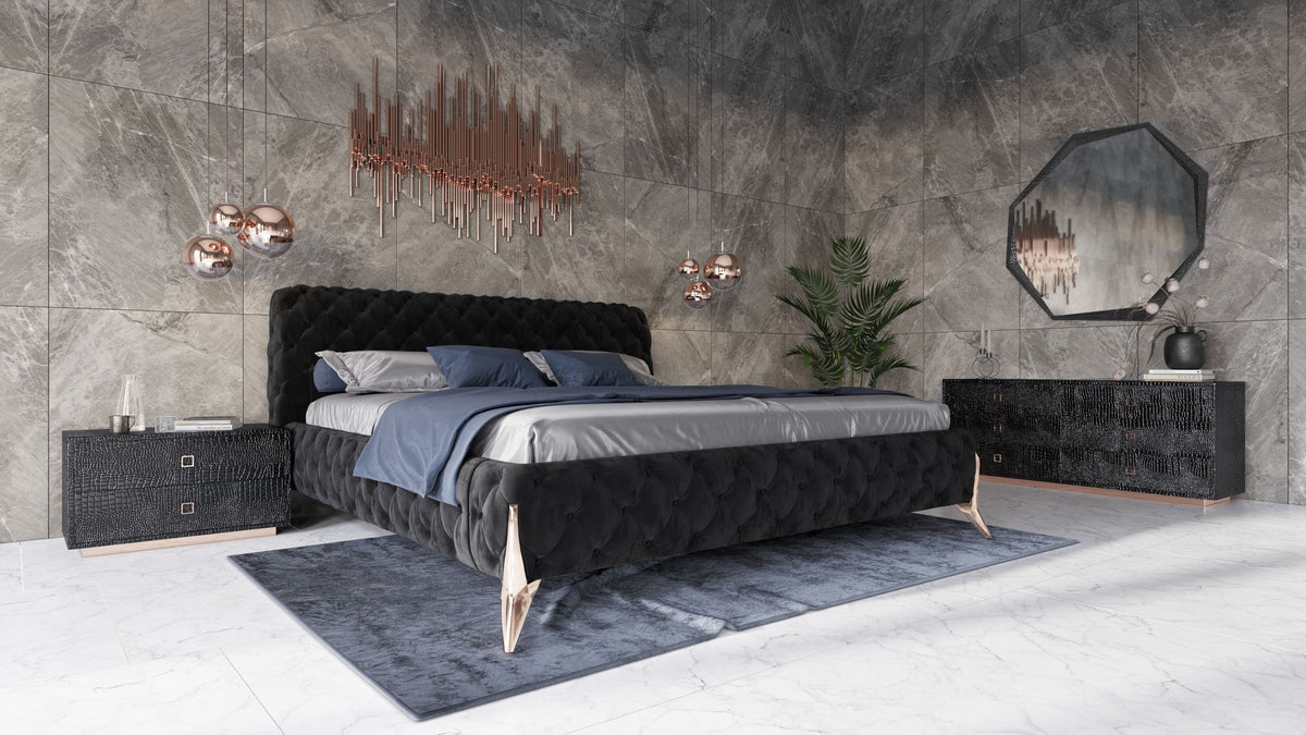 Legend Modern Black Velvet & Rosegold Bed
