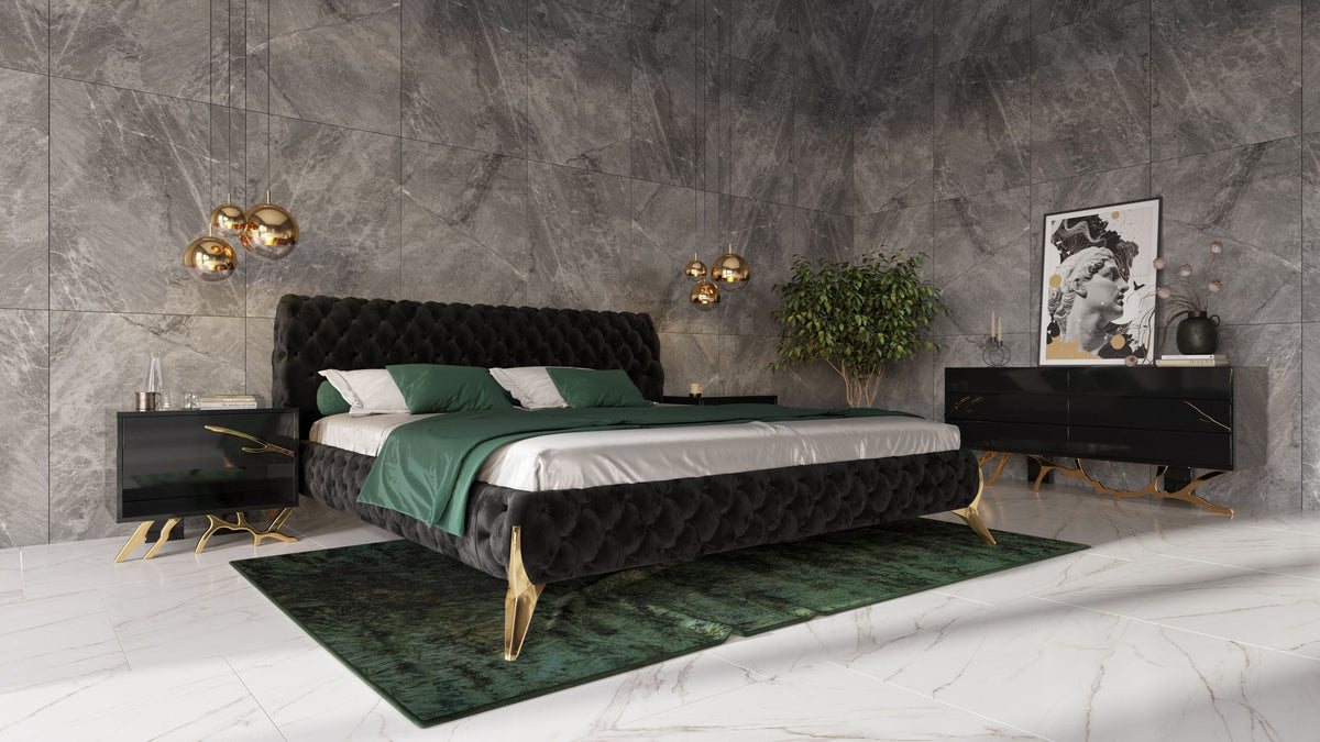 Legend Modern Black Velvet & Gold Bed